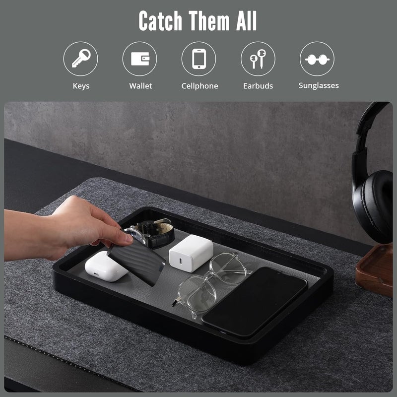 Procase Wooden Valet Tray for Men, Wood Catch-All EDC Organizer, Nightstand, Entryway Bedside Dump Holder, for Wallets, Keys, Watches, Phones, Loose Change, Trinkets -Black - Image 5